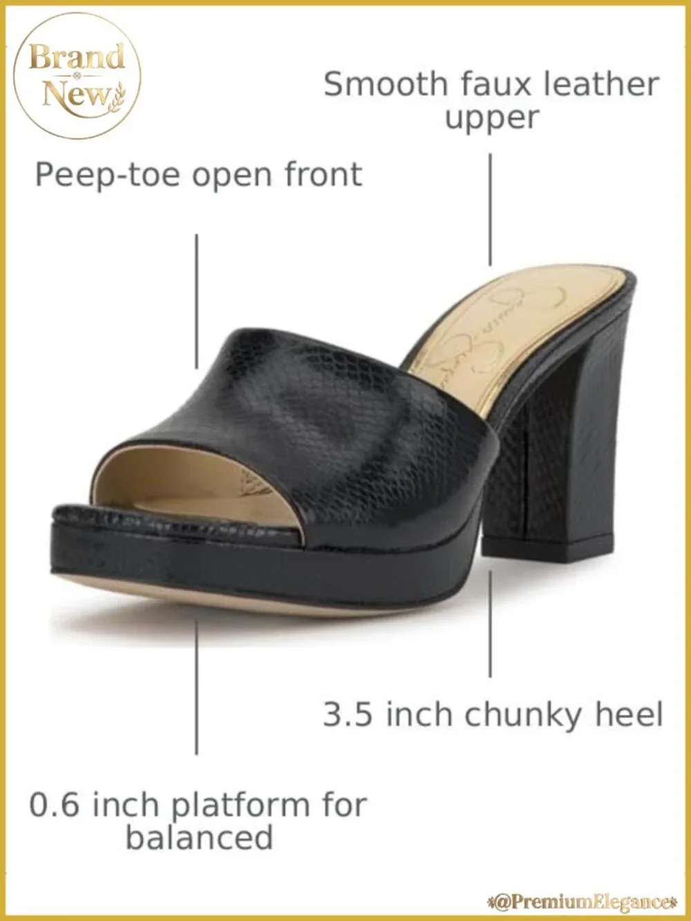 Women's faux leather platform mule sandals slip-on peep toe block heel